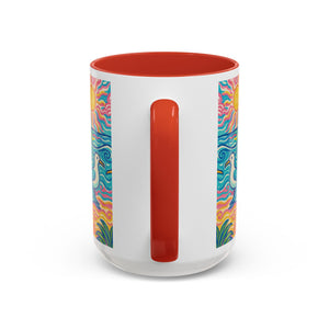 Accent Coffee Mug (11, 15oz), 8 Colors - Tropical Beach Seagulls