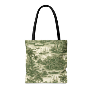 Coastal Toile Green Tote Bag - 3 Sizes