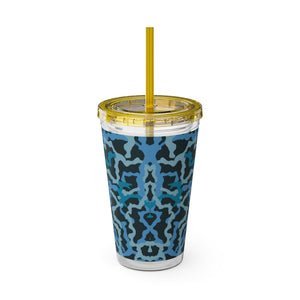Tropical Tumbler with Straw | 16 oz: Coral Threads, Blue