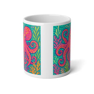 Jumbo Mug, 20oz, Octopus Kraken Joe, Red | Tropical Coffee Cup, Gift for Ocean Lovers