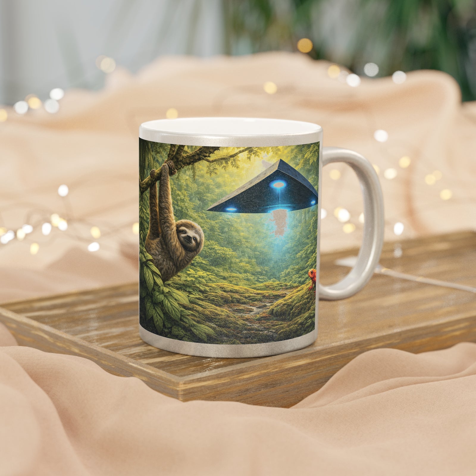 Tropical Metallic Mug, Gold or Silver - UFO & Sloth