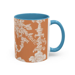Accent Color Coffee Mug (11, 15oz), Pearl Lady Toile/Melon