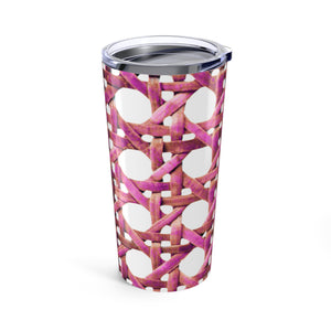 20oz Tropical Glossy Tumbler, Stainless Steel / Wicker Pink Hibiscus