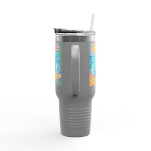 Insulated Travel Mug, 40oz / Tropical Beach Seagulls - Perfect for Outdoor Adventures