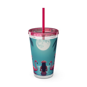 Tropical Tumbler with Straw | 16 oz: Moonlit Mermaid and Flamingos