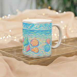 Tropical Metallic Mug, Silver - Glow Beach Seashells