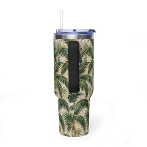 40oz Vacuum Tumbler – Insulated Tropical Travel Mug, Palms Mosaic