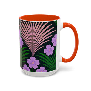 Accent Color Coffee Mug, Many Colors - 11oz & 15oz / Midnight Hibiscus Deco, Purple