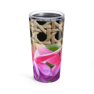 20oz Tropical Glossy Tumbler / Wicker & Two Fuchsias