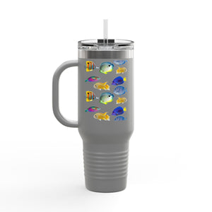 School of Fish/White Insulated Travel Mug - 40oz - Perfect for Outdoor Adventures