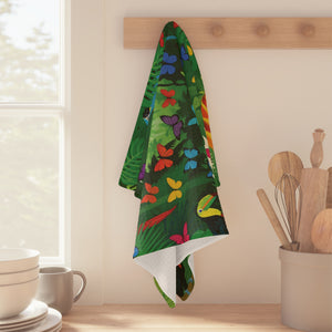 Tropical Microfiber Coffee/Tea Towel – Jungle Parrots & Butterflies