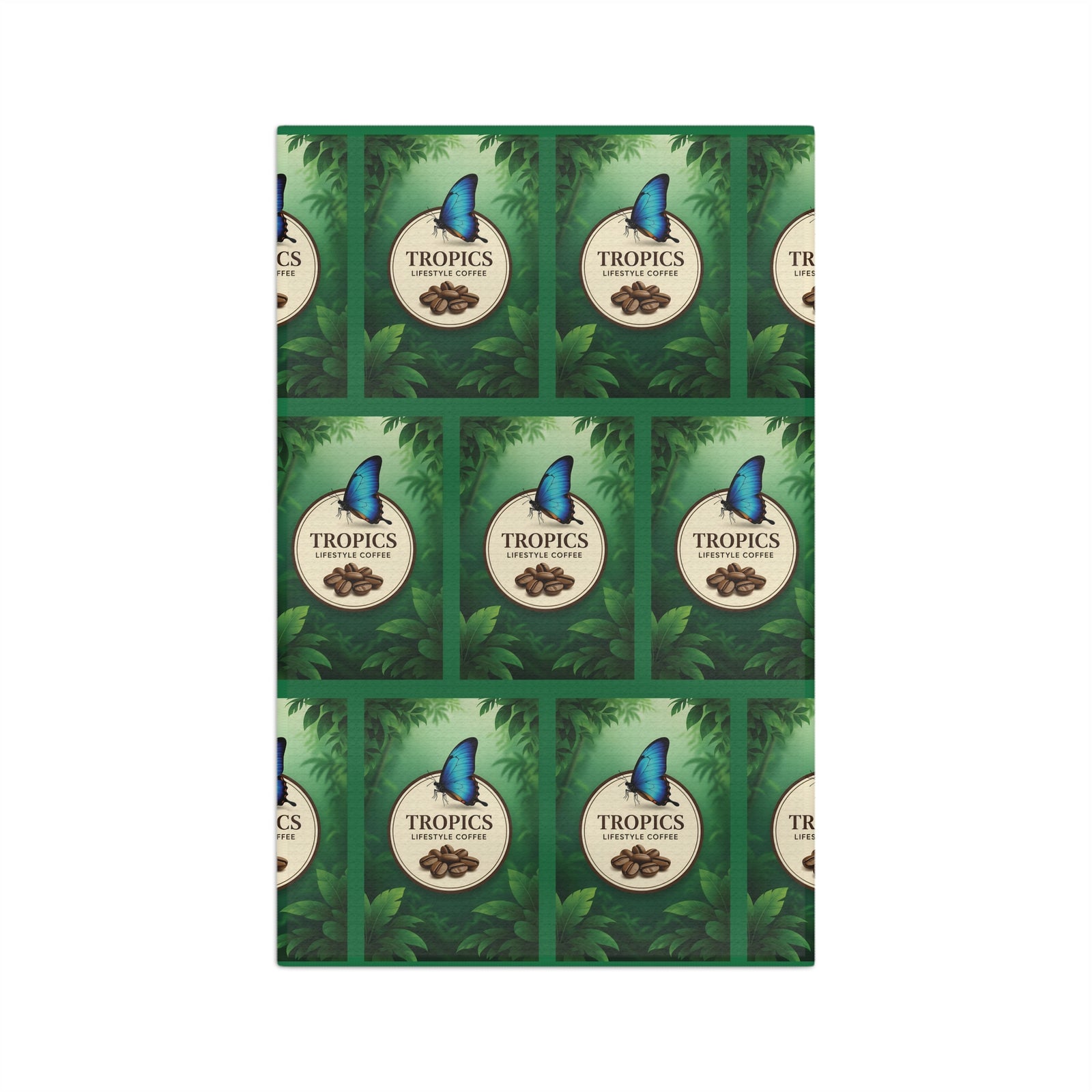 Tropical Microfiber Coffee/Tea Towel —  Vintage Butterfly & Coffee Beans