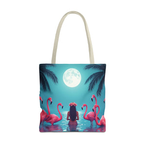 Moonlit Mermaid and Flamingos Tote Bag - 3 Sizes