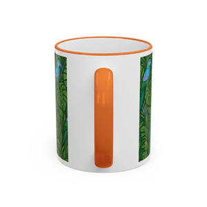 Accent Rim & Handle Coffee Mug ~ Parrot Family, Blue