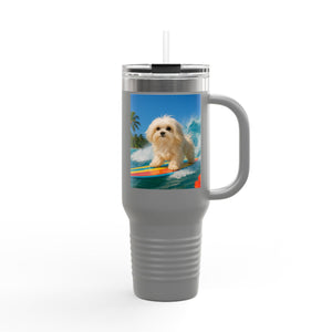 Insulated Travel Mug, 40oz / Puppy Ariel the Dog Surfer - Perfect for Outdoor Adventures