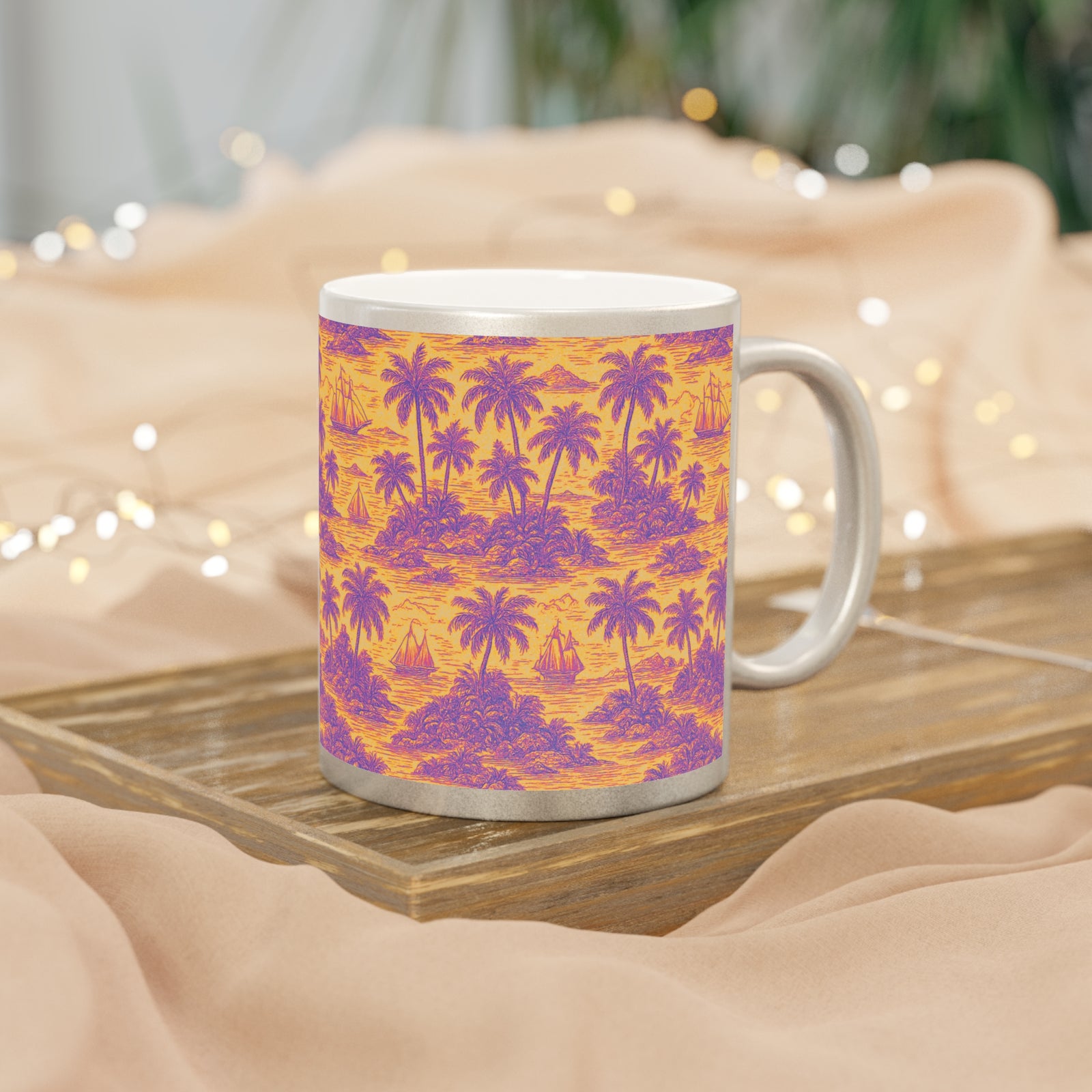 Tropical Metallic Mug, Gold or Silver - Tropical Trip Toile, Purple/Orange