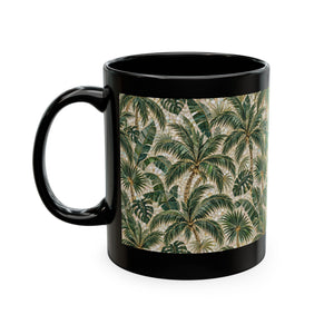 Tropical Ceramic Mug, 11 oz — Palm Mosaic Leaves Coffee Cup