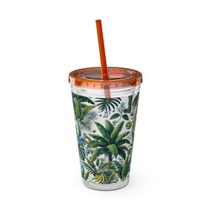Tropical Tumbler with Straw | 16 oz: More Tropical Palms, White
