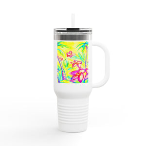 Insulated Travel Mug, 40oz / Tropical Doodles, Yellow - Perfect for Outdoor Adventures