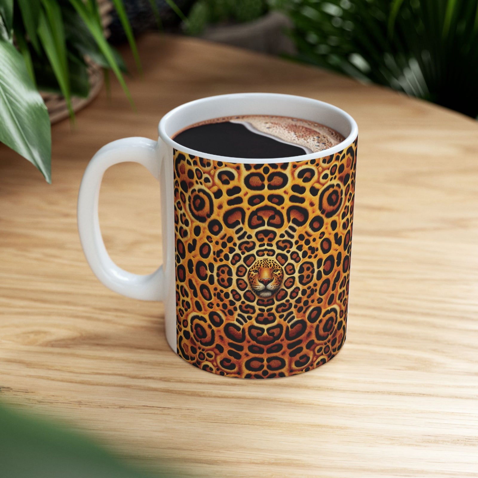 White Ceramic Mug — Bold Leopard Hiidden Pattern Coffee Cup (11oz & 15oz)