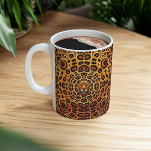 White Ceramic Mug — Bold Leopard Hiidden Pattern Coffee Cup (11oz & 15oz)