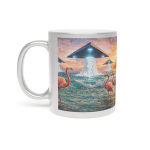 Tropical Metallic Mug, Gold or Silver - UFOs & Flamingos