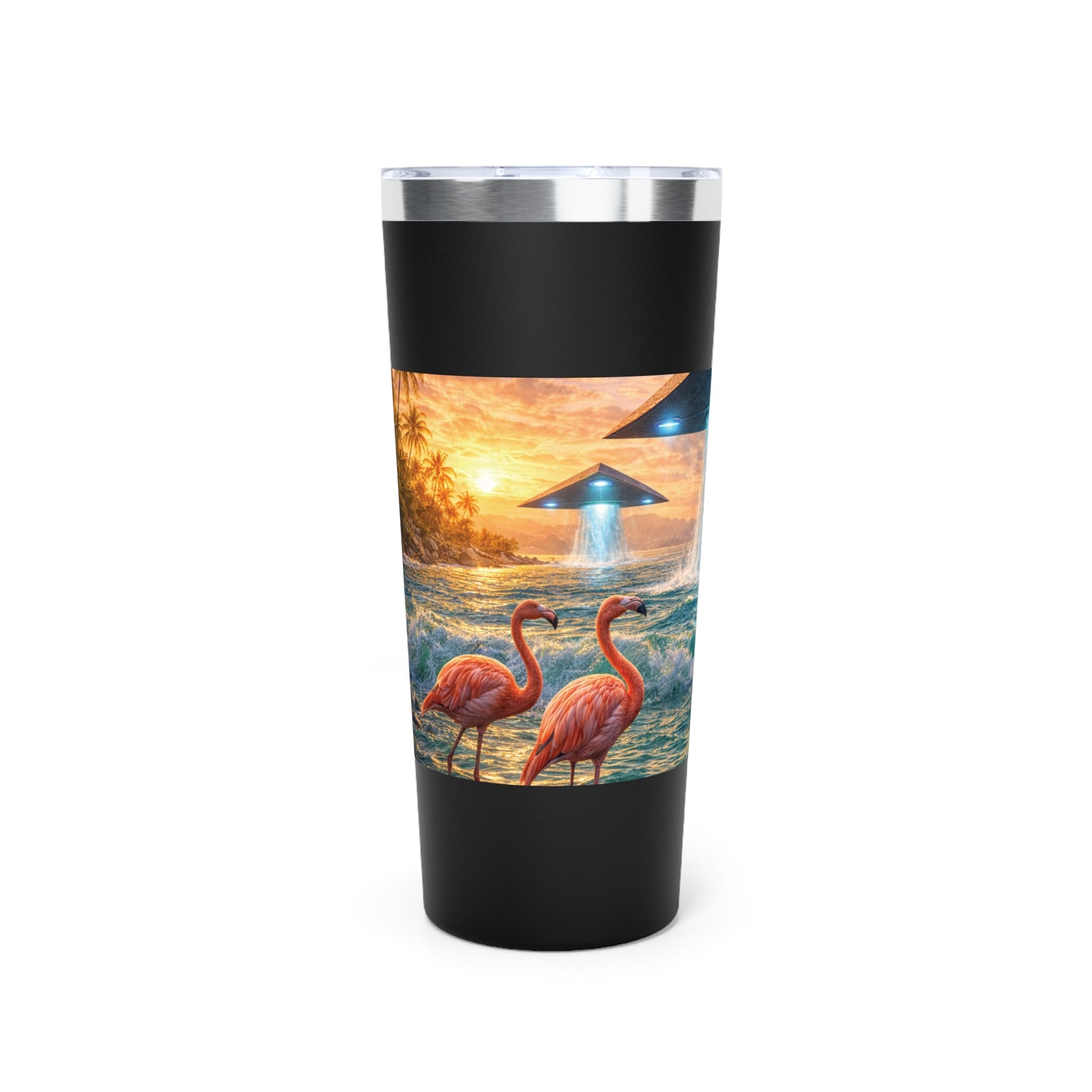 22oz Insulated Tumbler/Vacuum Copper Travel Cup — Flamingos & UFOs