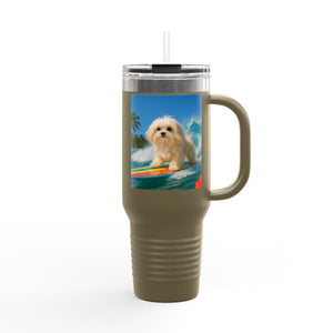 Insulated Travel Mug, 40oz / Puppy Ariel the Dog Surfer - Perfect for Outdoor Adventures