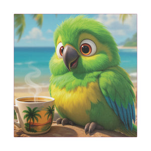 Tropical Beach Canvas - Lulu the Parrot Coffee Wall Art, Pink