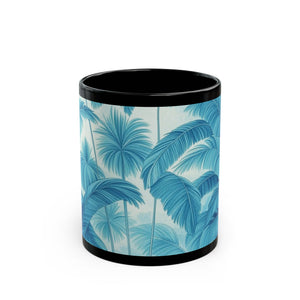 Black Coffee Mug - Palm Serenity, Turquoise