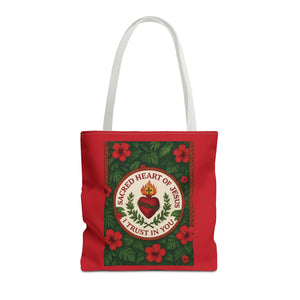 Religious Tote Bag - 3 Sizes / Sacred Heart of Jesus Prayer, Red