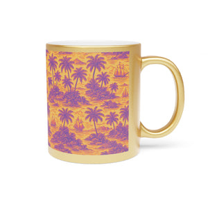 Tropical Metallic Mug, Gold or Silver - Tropical Trip Toile, Purple/Orange
