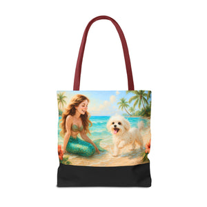 Puppy Ariel and Mermaid/Black Tote Bag - 3 Sizes