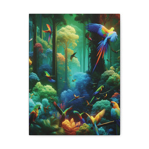Tropical Parrots Canvas Wall Art — Vibrant Flight School Jungle Scene Matte