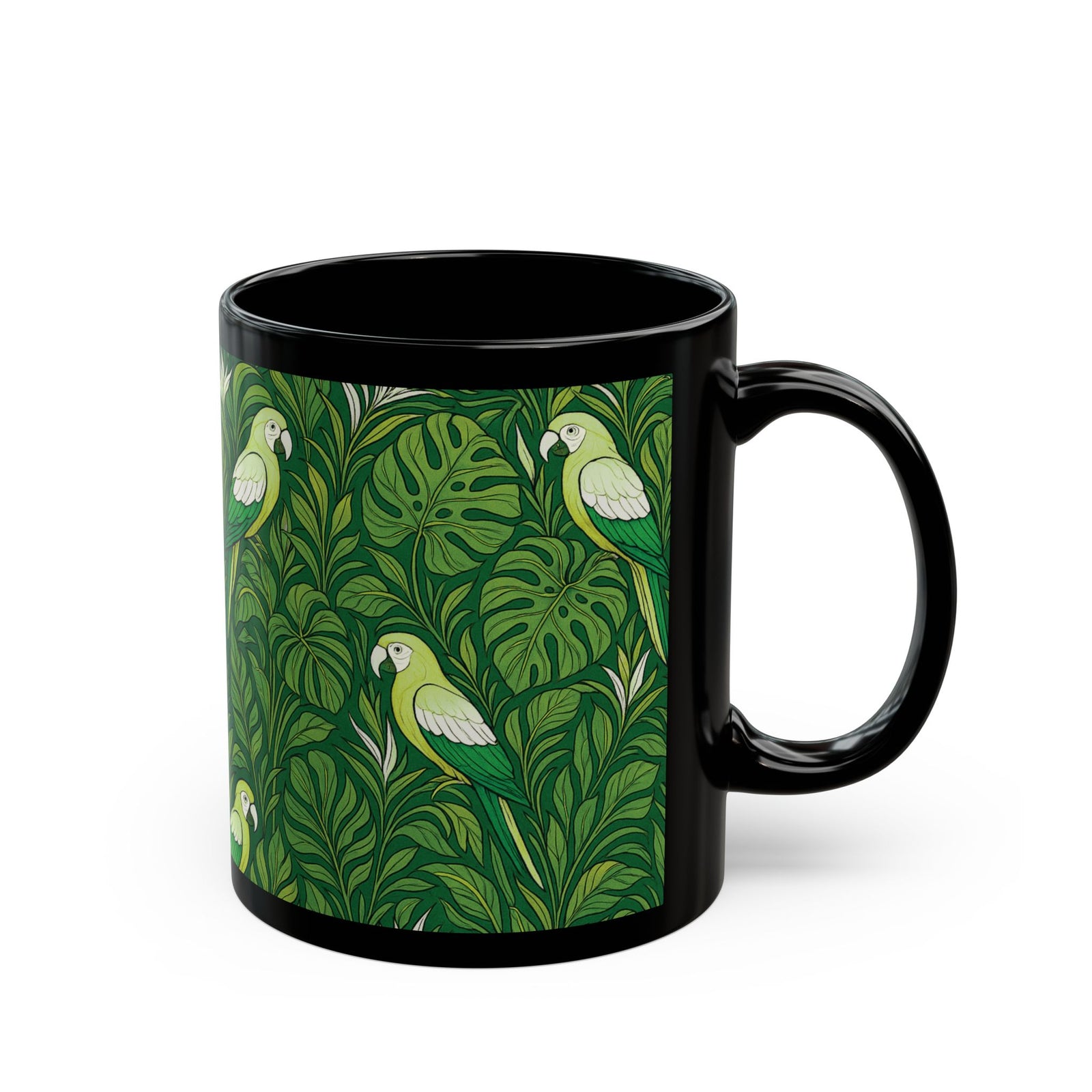 Black Coffee Mug - Parrot Family, Lime