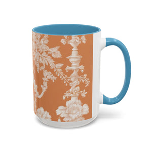 Accent Color Coffee Mug (11, 15oz), Pearl Lady Toile/Melon
