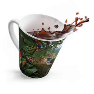 Latte White Mug - Jaguars and Parrots