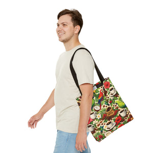 Tropical Parrots & Coffee Tote Bag, Green - 3 Sizes