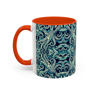 Accent Color Coffee Mug, Many Colors - 11oz & 15oz / Twisted Aqua Octopus