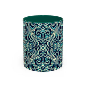 Accent Color Coffee Mug, Many Colors - 11oz & 15oz / Twisted Aqua Octopus