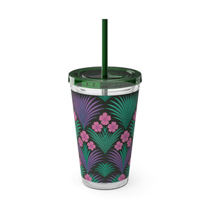 Tropical Tumbler with Straw | 16 oz: Midnight Hibiscus Deco, Pink