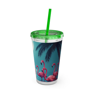 Tropical Tumbler with Straw | 16 oz: Moonlit Mermaid and Flamingos