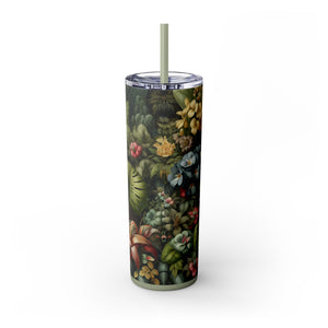 Rainforest Rabbit Outing - Skinny Matte Tumbler 20oz with Straw - Stainless Steel, 7 Colors