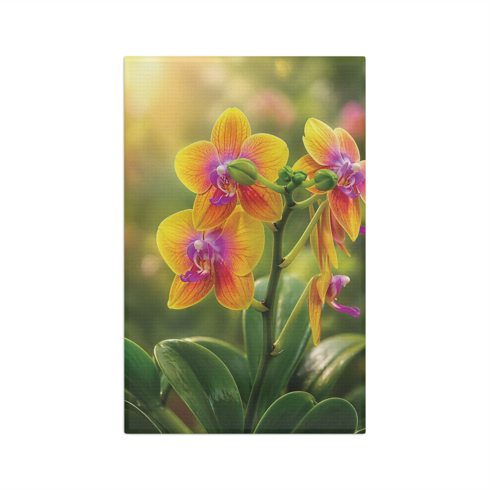 Microfiber Coffee/Tea Towel — Vibrant Fiesta Orchids Yellow-Pink Floral Kitchen Towel