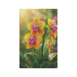Microfiber Coffee/Tea Towel — Vibrant Fiesta Orchids Yellow-Pink Floral Kitchen Towel