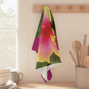 Tropical Microfiber Coffee/Tea Towel – Yellow & Pink Hibiscus