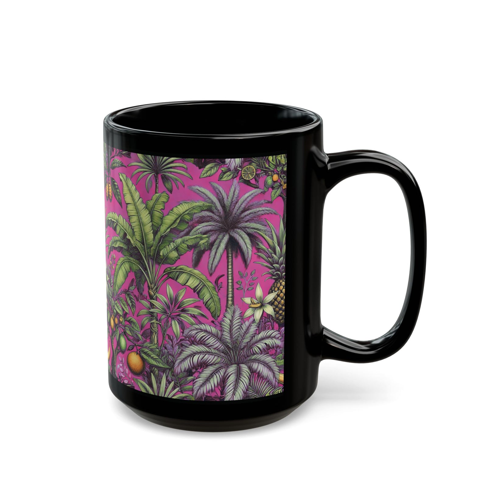 Black Coffee Mug - Tropical Fruit, Pink