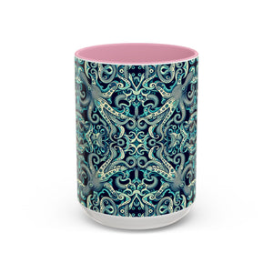 Accent Color Coffee Mug, Many Colors - 11oz & 15oz / Twisted Aqua Octopus