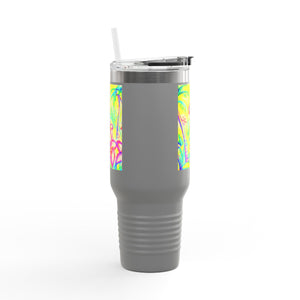 Insulated Travel Mug, 40oz / Tropical Doodles, Yellow - Perfect for Outdoor Adventures