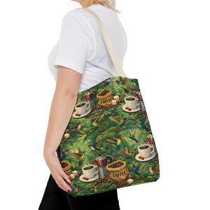 Tropical Hummingbirds & Coffee Tote Bag, Black - 3 Sizes